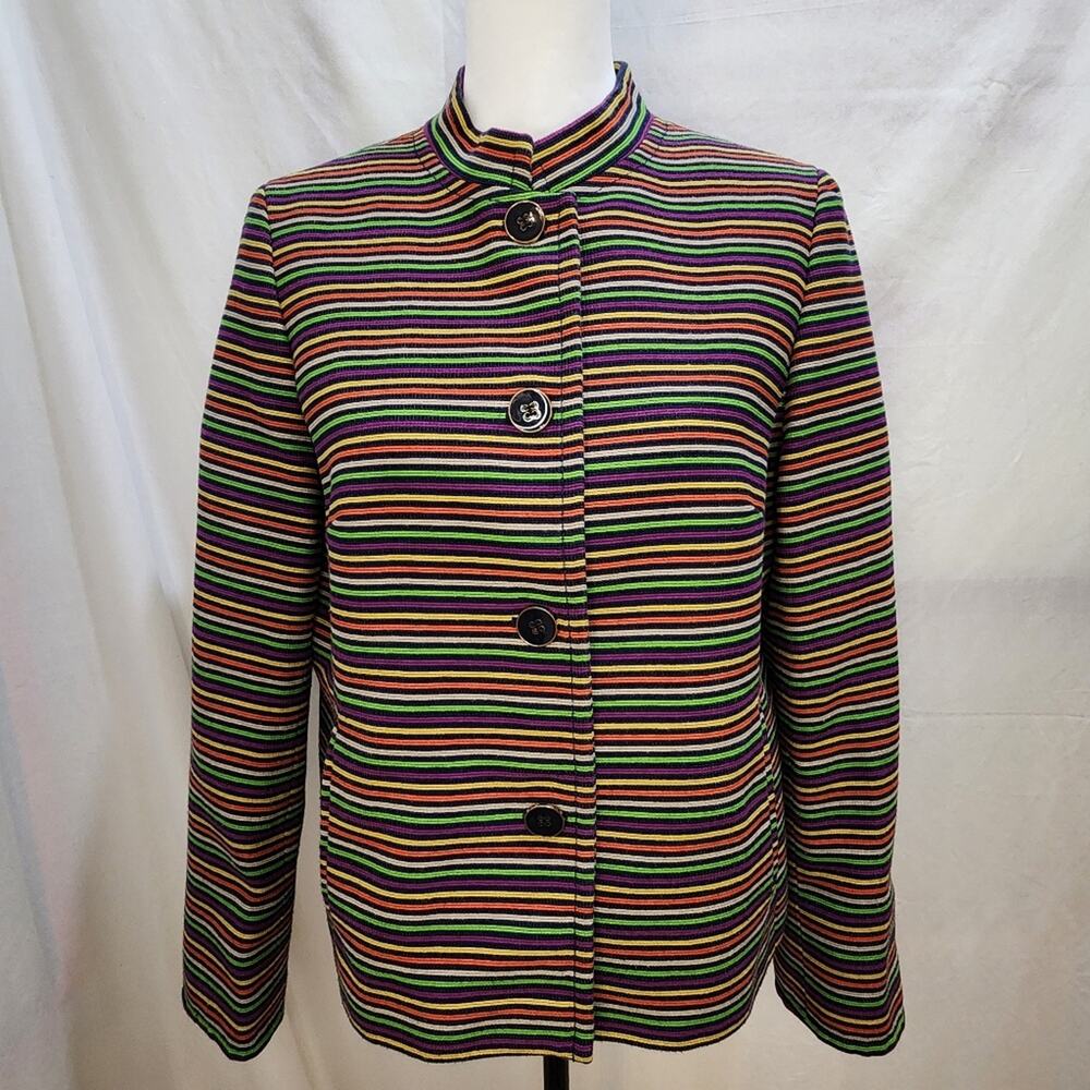 Talbots Rainbow Mandarin Collar Career Striped Blazer, Size 12 Petite